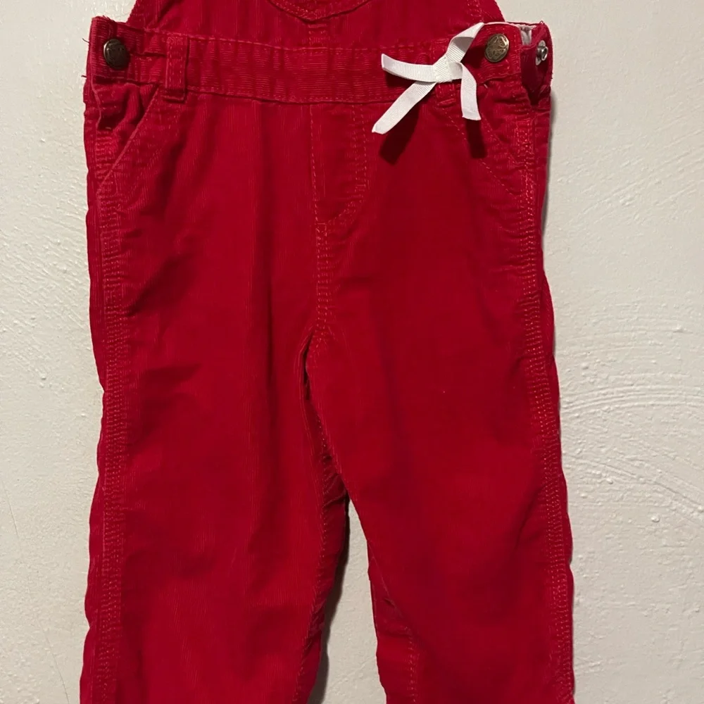 OshKosh B'gosh Vibrant Red Overalls with White Bow Accent
